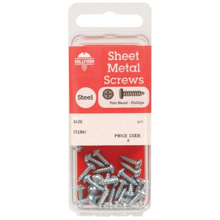 Hillman Sheet Metal Screw, #12 x 1 in, Zinc Plated Steel Pan Head Phillips Drive, 10 PK 5502